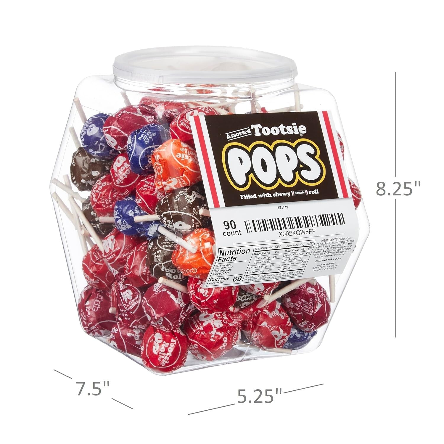 Assorted Lollipop Variety Pack: 90 Individually Wrapped Tootsie Pops in Jar