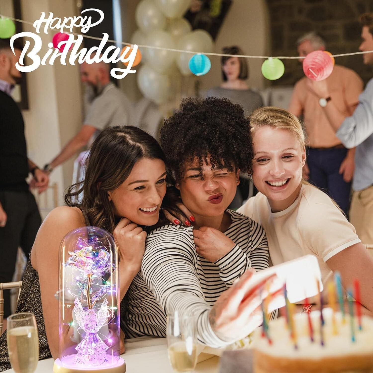 Charming Preserved Rose and Angel Figurine in Glass Dome - Versatile Home Decor