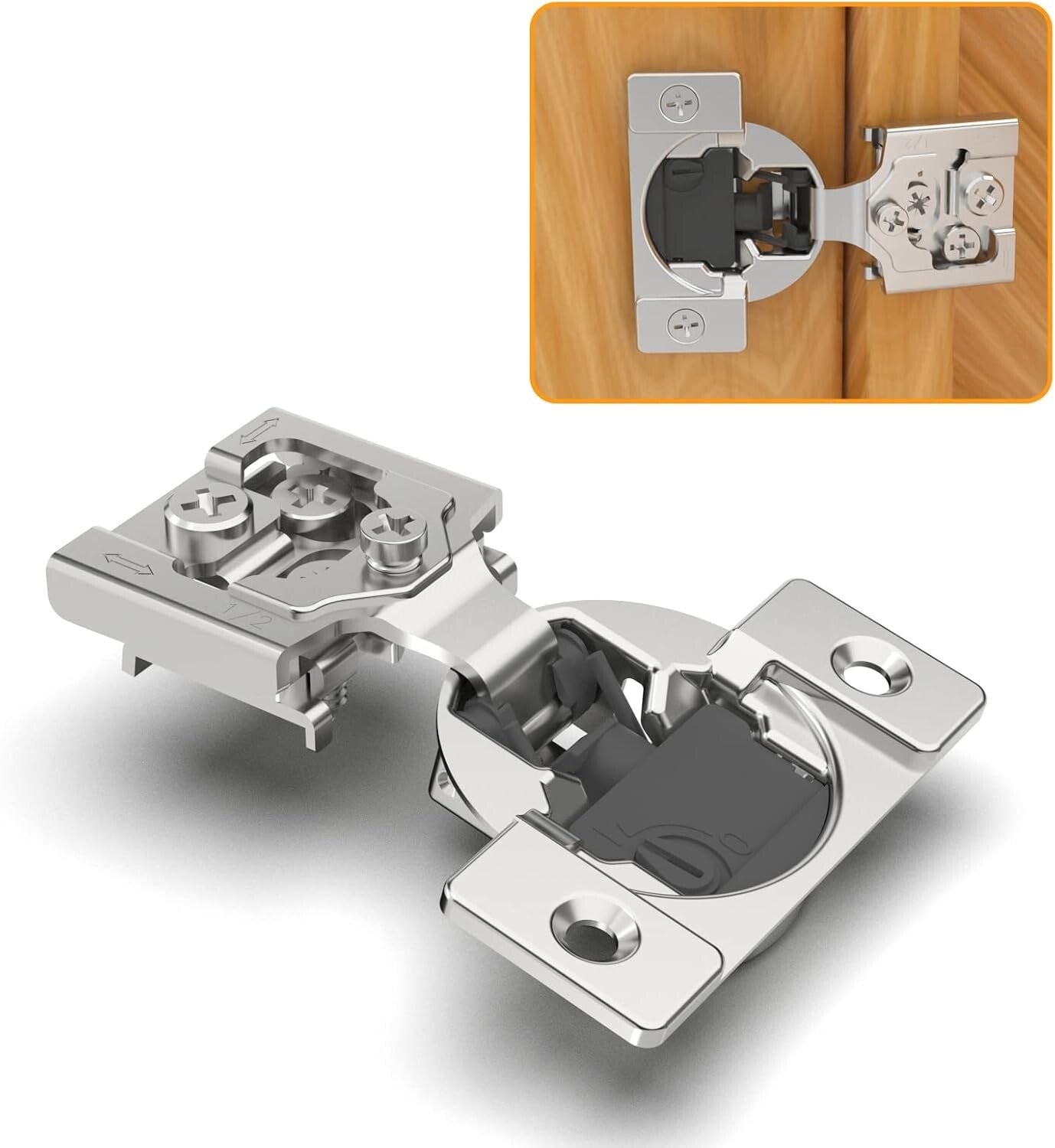 50 Pack 1/2" Soft Close Concealed Hinges with Adjustable Speed & 105° Angle