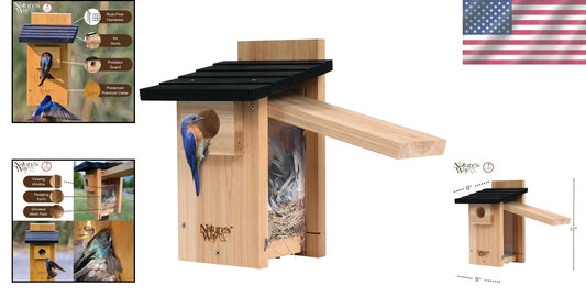 Elegant Cedar Bluebird House with Crack-Resistant Window and Fledgling Support