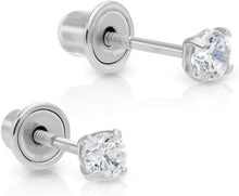 Load image into Gallery viewer, Versatile 2.5mm Cubic Zirconia and White Gold Studs - Gift-Ready Jewelry Box