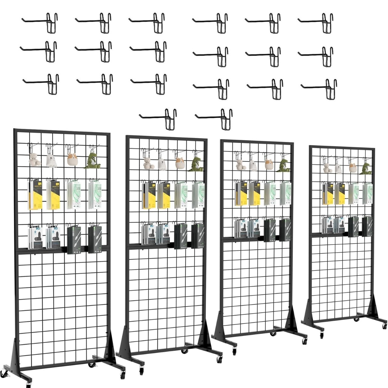 4-Pack Heavy-Duty Gridwall Display Stands with Triangle Base - Retail Essential