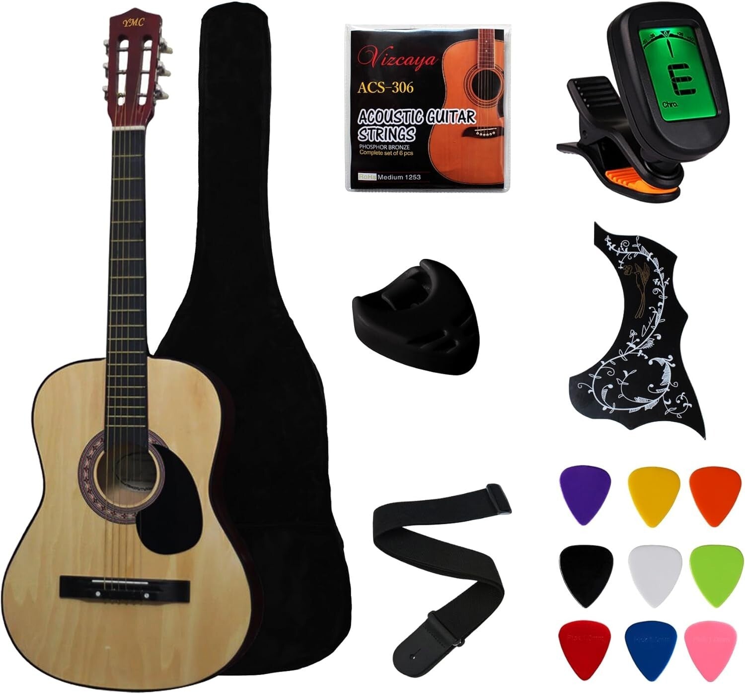 Beginner-Friendly 38" Acoustic Guitar Package - Complete with Gig Bag & Picks