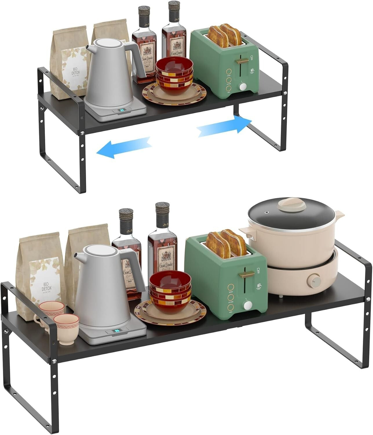 Expandable 3-Pack Stainless Steel Shelf Riser for Kitchen & Garage Organization