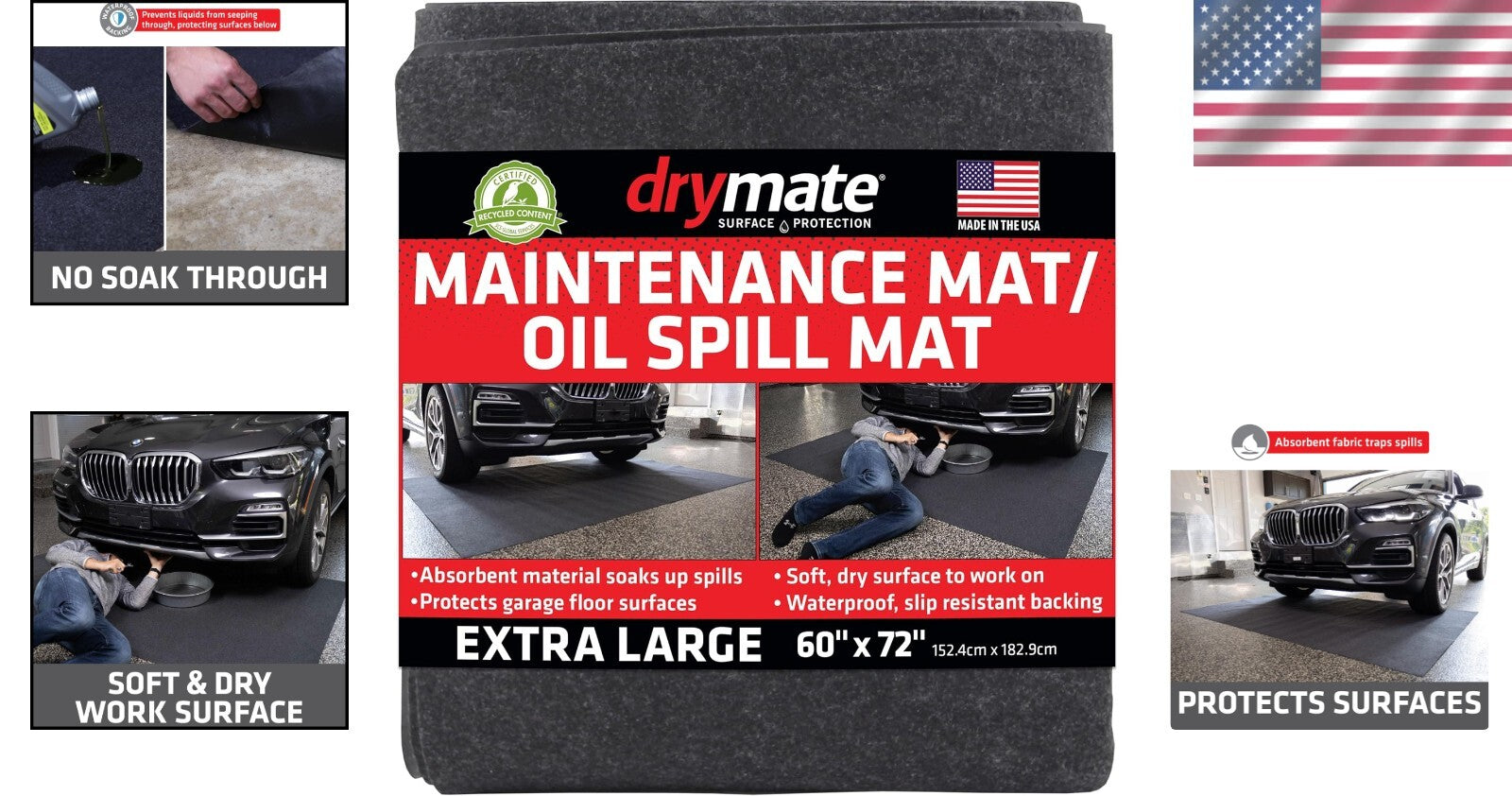 Durable Absorbent Garage Floor Mat - 60" x 72" Water-Resistant & Eco-Friendly