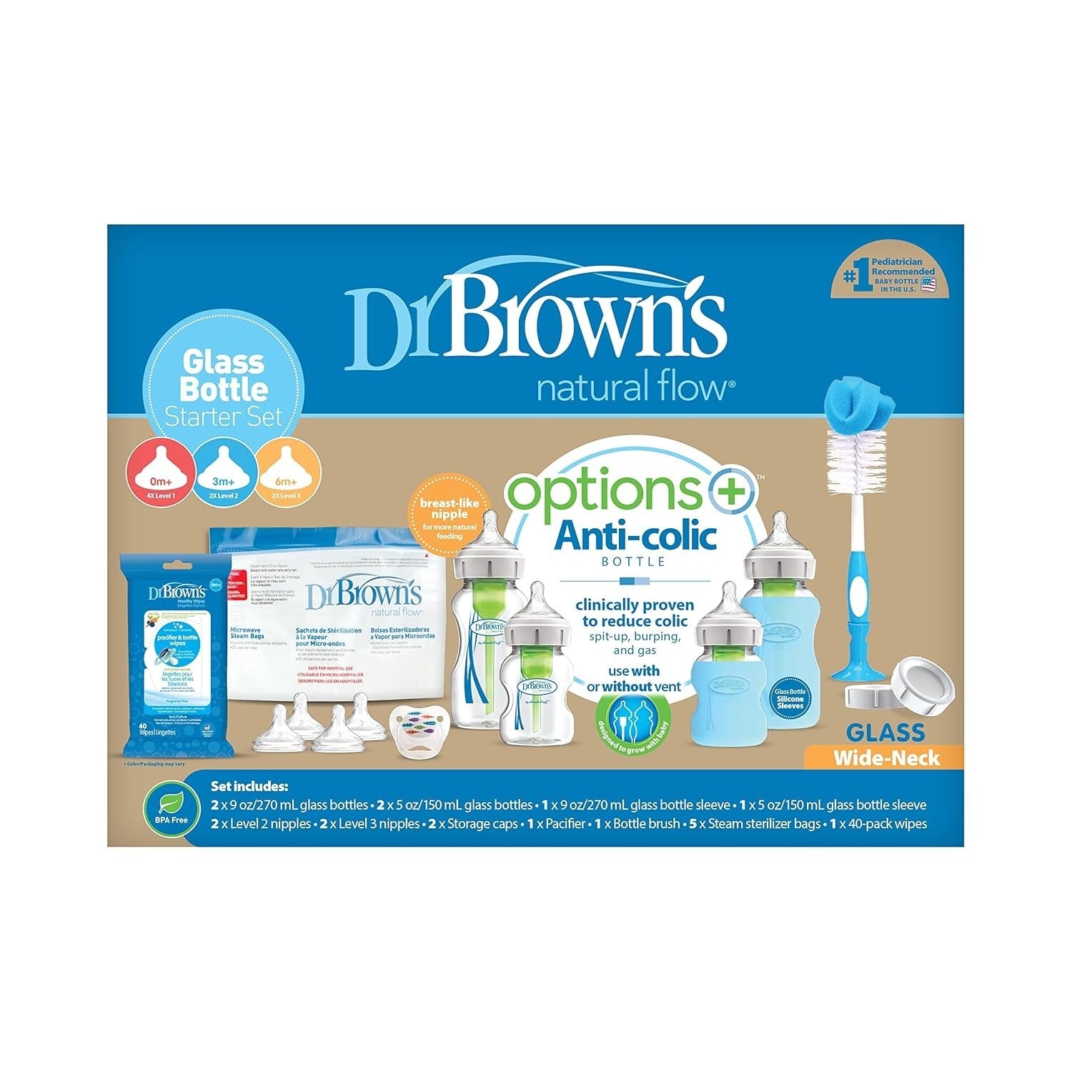 20-Piece Dr. Brown’s Glass Bottle & Pacifier Set with Dishwasher Safe Features