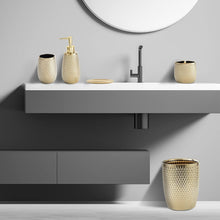 Load image into Gallery viewer, Stylish Open-Top Gold Trash Can - Durable Ceramic Waste Container for Any Room