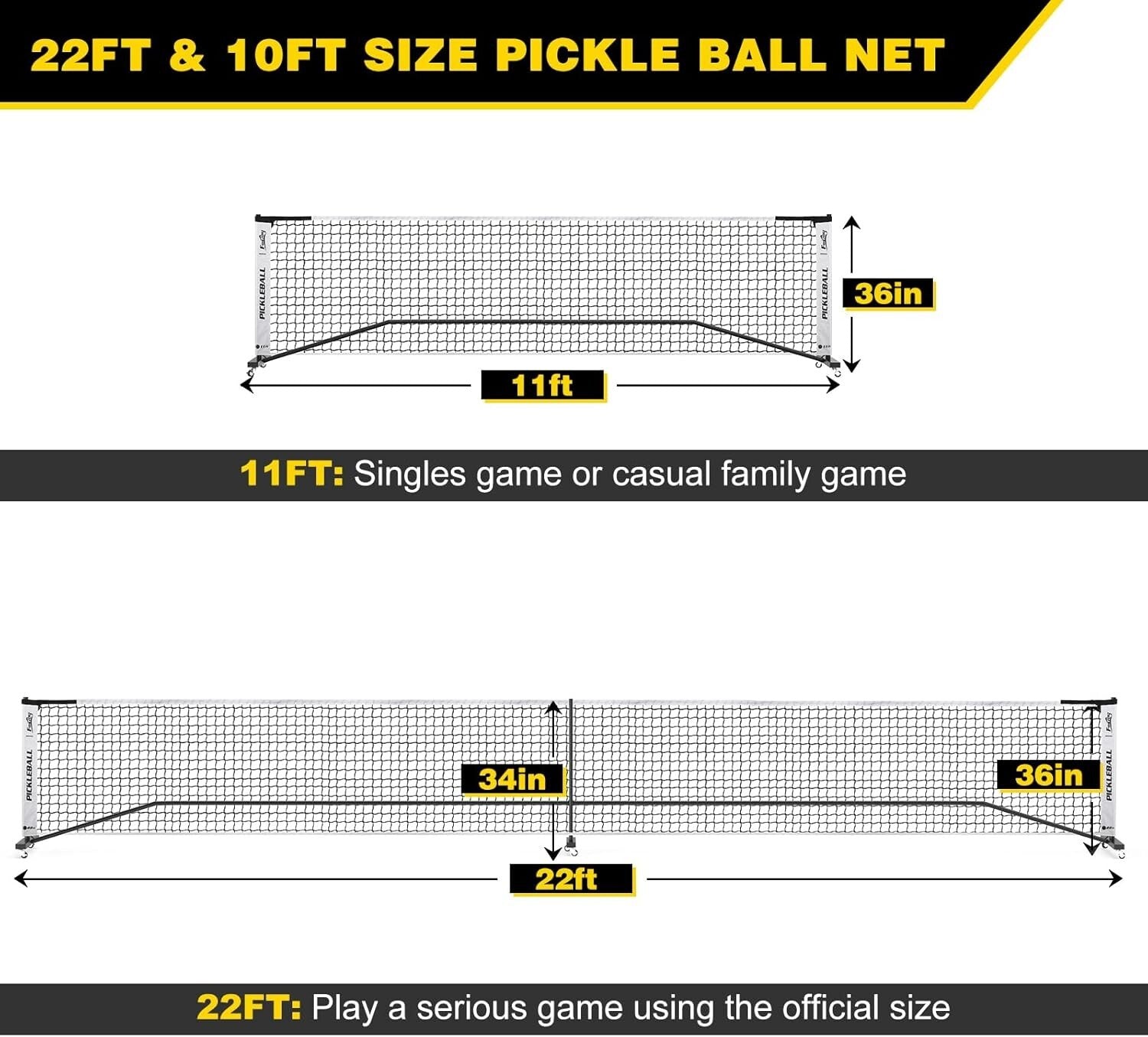 18-Ply Strong Portable Pickleball Net with Rollers - Perfect for Casual Matches