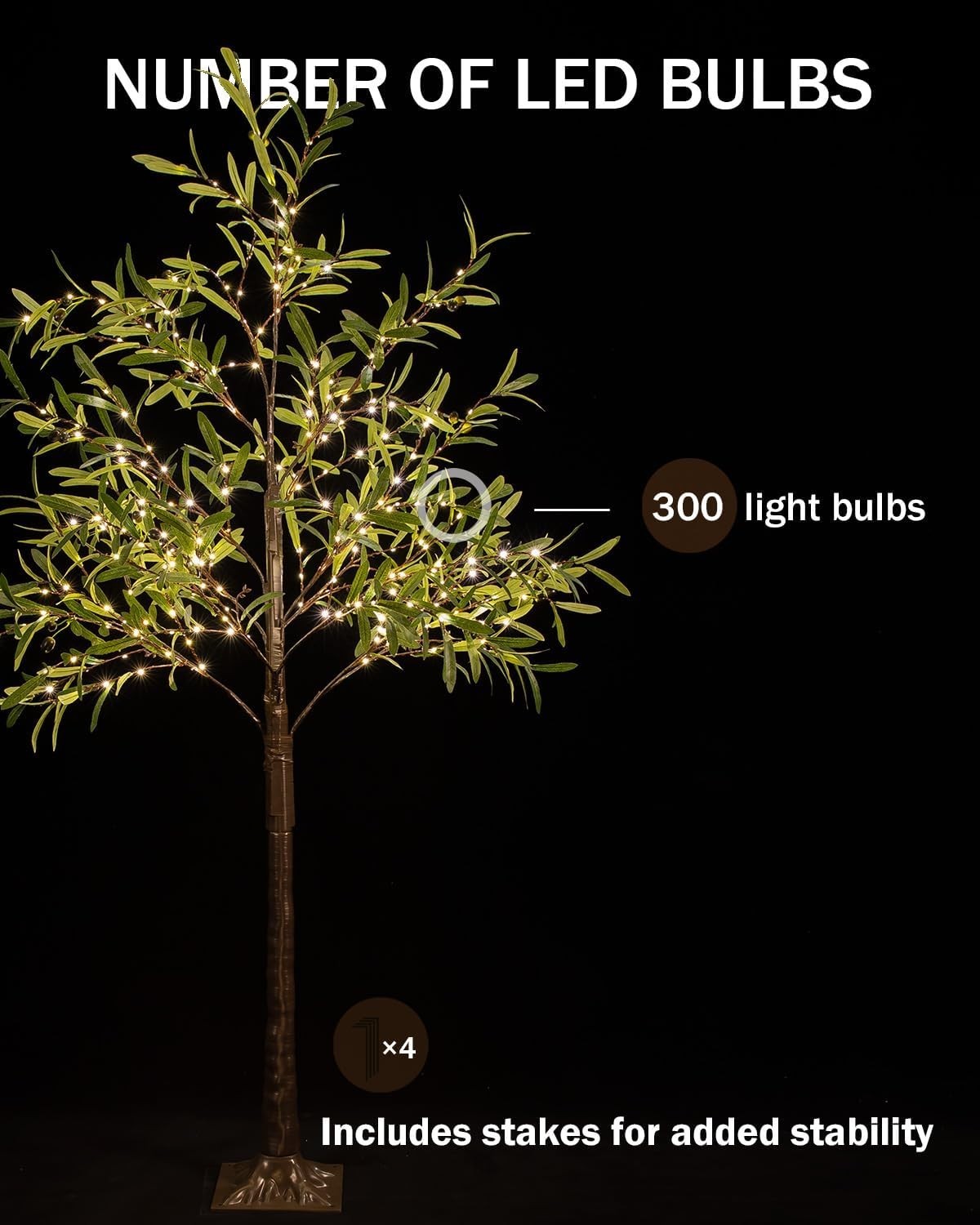 Dimmable Waterproof Olive Tree - 6ft of Warm White LED Elegance for Any Occasion