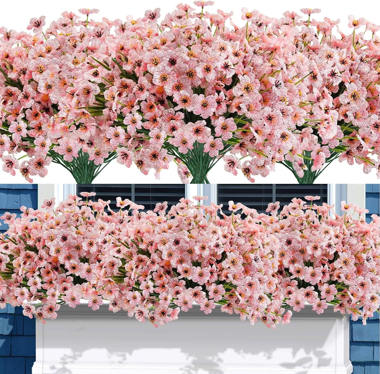 Weather Resistant 72 Bundles Pink Artificial Flowers for Indoor/Outdoor Use