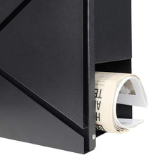 Load image into Gallery viewer, Durable Black Mailbox with Key Lock &amp; Integrated Newspaper Holder, 13" x 14.4"