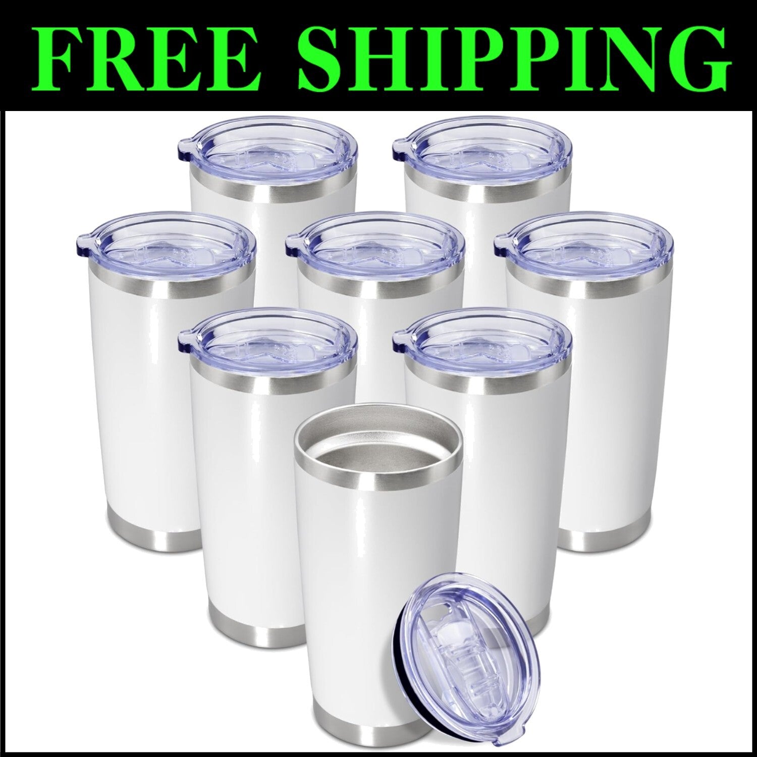 20 oz Double Wall Insulated Stainless Steel Travel Mugs - Set of 8 for Hot/Cold