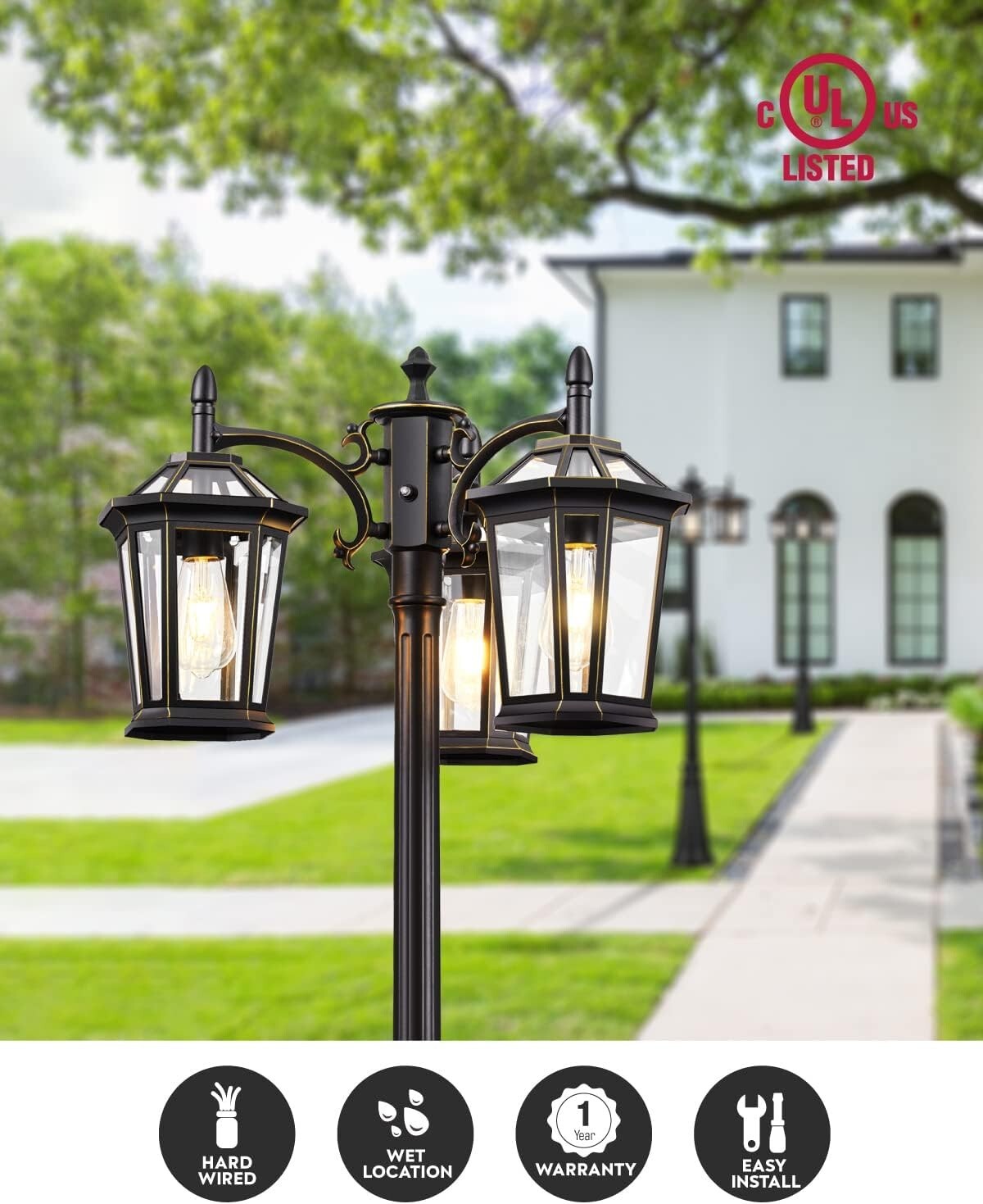 Modern Outdoor Lamp Post Light - 3-Head Waterproof Design with LED Compatibility