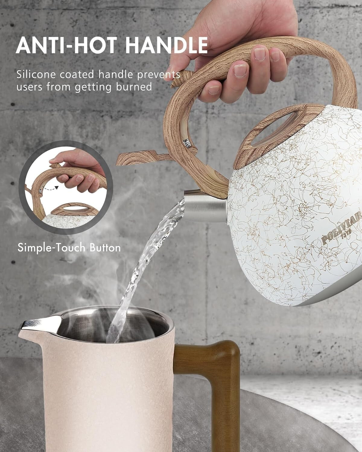 Anti-Hot 2.7 Quart Stainless Steel Tea Kettle with Loud Whistle for Safe Boiling