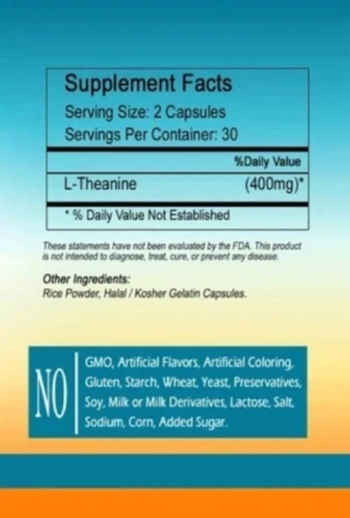 L-Theanine 400mg Serving, 60 Capsules - Double Strength by Sunlight