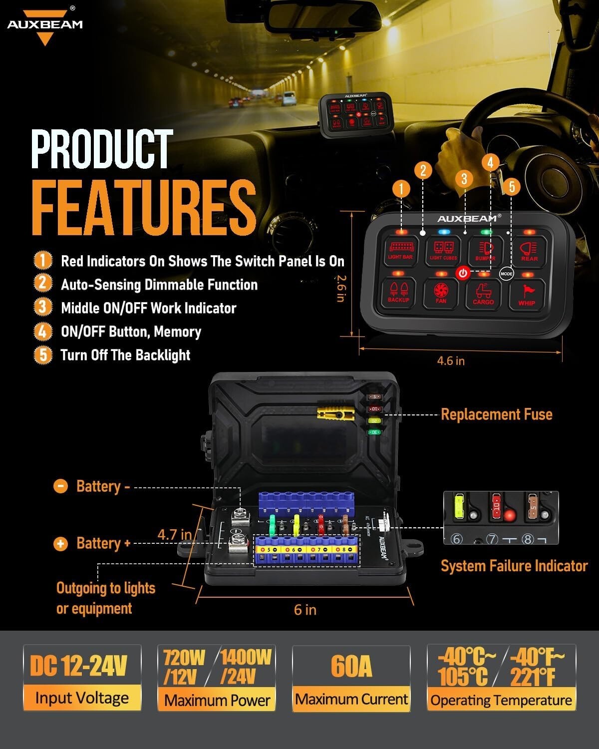 Custom RGB 8 Gang Switch Panel - 60 Amp Waterproof Control for Marine, RV, Car