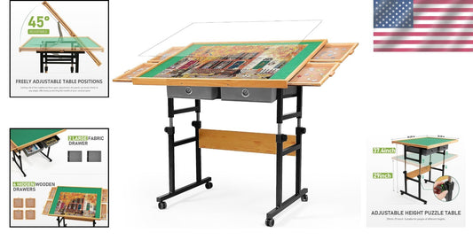 Elegant Puzzle Table for Adults - 1500 Pieces, Adjustable Height & Mobile Design