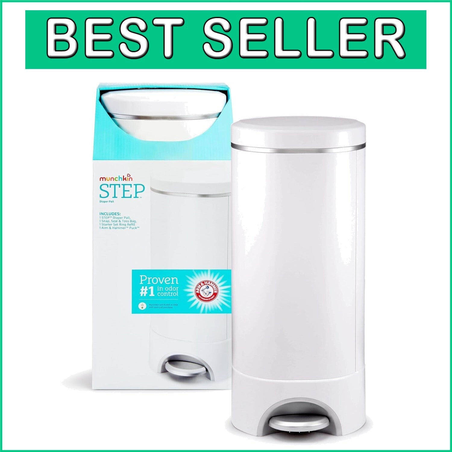 Elegant STEP Diaper Pail with Arm & Hammer Technology for Odor-Free Nurseries
