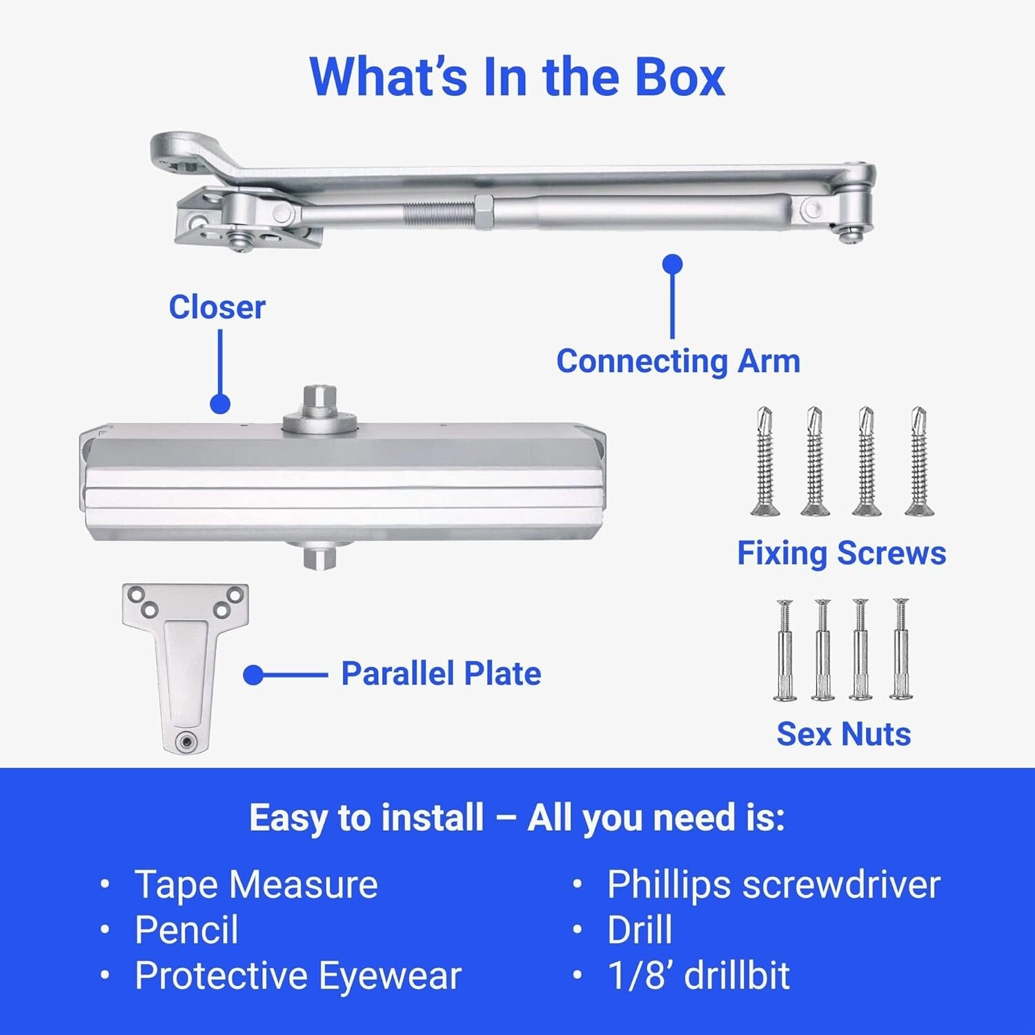Commercial Grade Hydraulic Door Closer, Silver Finish – Fully Adjustable & Safe