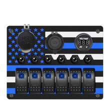 Load image into Gallery viewer, Manual 6 Switch Panel with Cigarette Lighter and Blue Digital Voltmeter Upgrade
