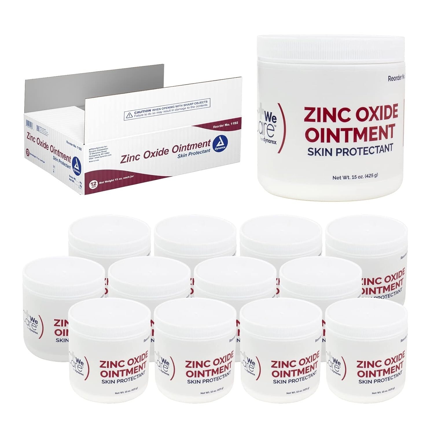Zinc Oxide Ointment 15 oz Jar, Prevents Diaper Rash, Pack of 12 for Families