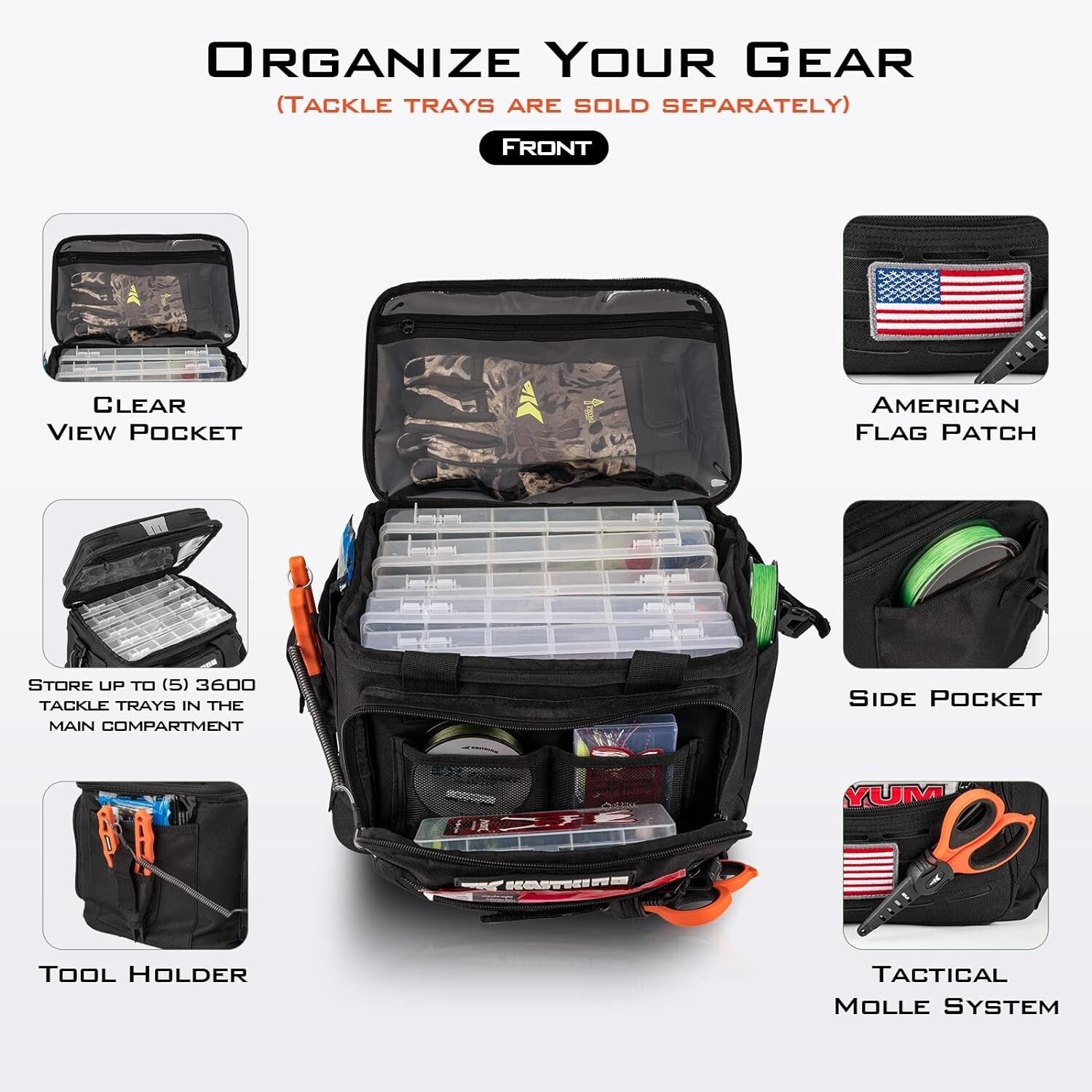 Durable Fishing Tackle Storage Bag - 3600 Size Capacity, Molle Straps Included