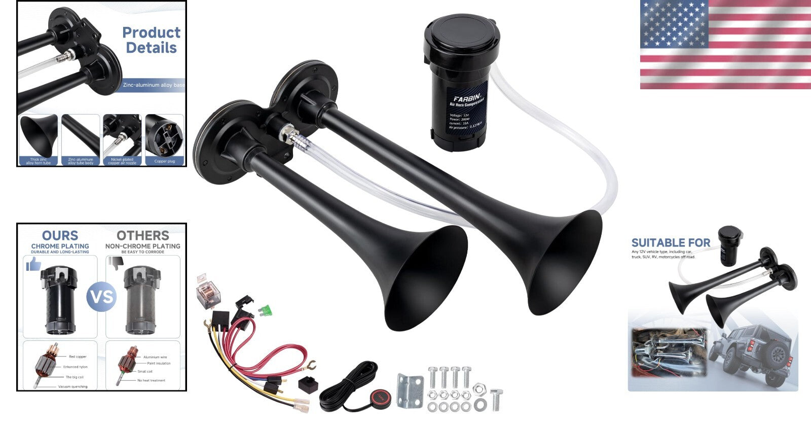 Powerful 150dB Train Horn Kit for Cars and Trucks – Loud Dual Trumpet Design