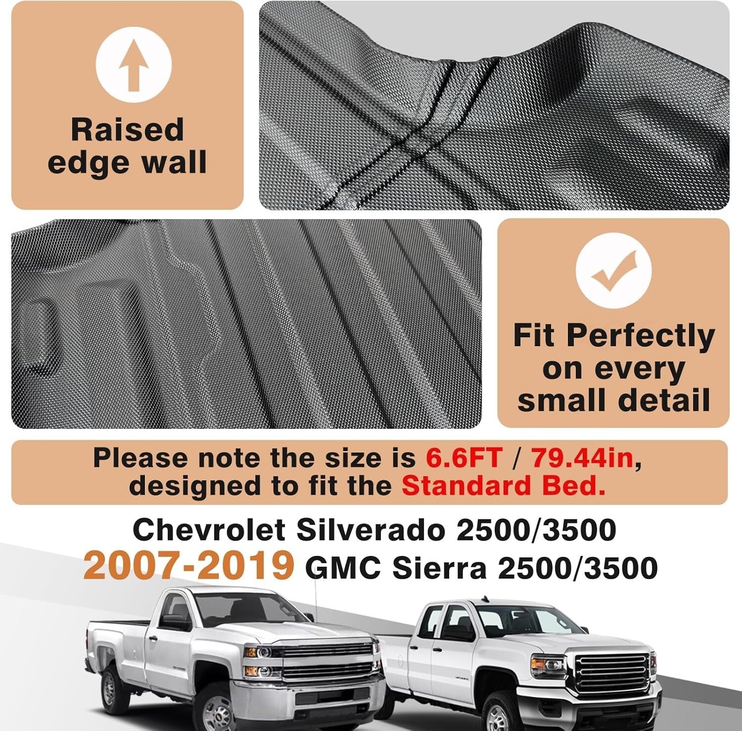 Precision-Fit TPE Pickup Mat with Anti-Slip Design for Silverado/Sierra 6.6FT