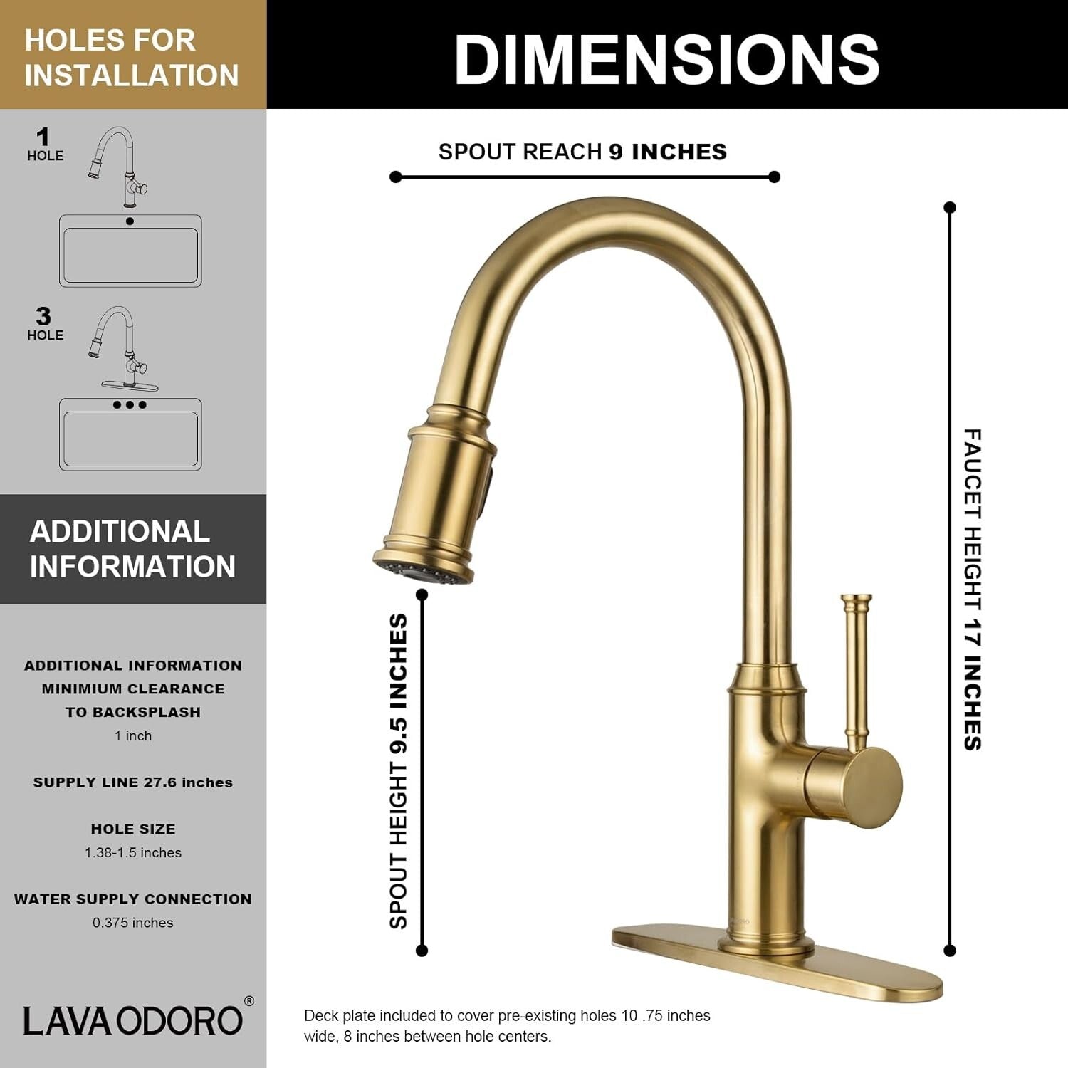 High Arc Brushed Bronze Kitchen Faucet with Dual Function Sprayer and Deck Plate