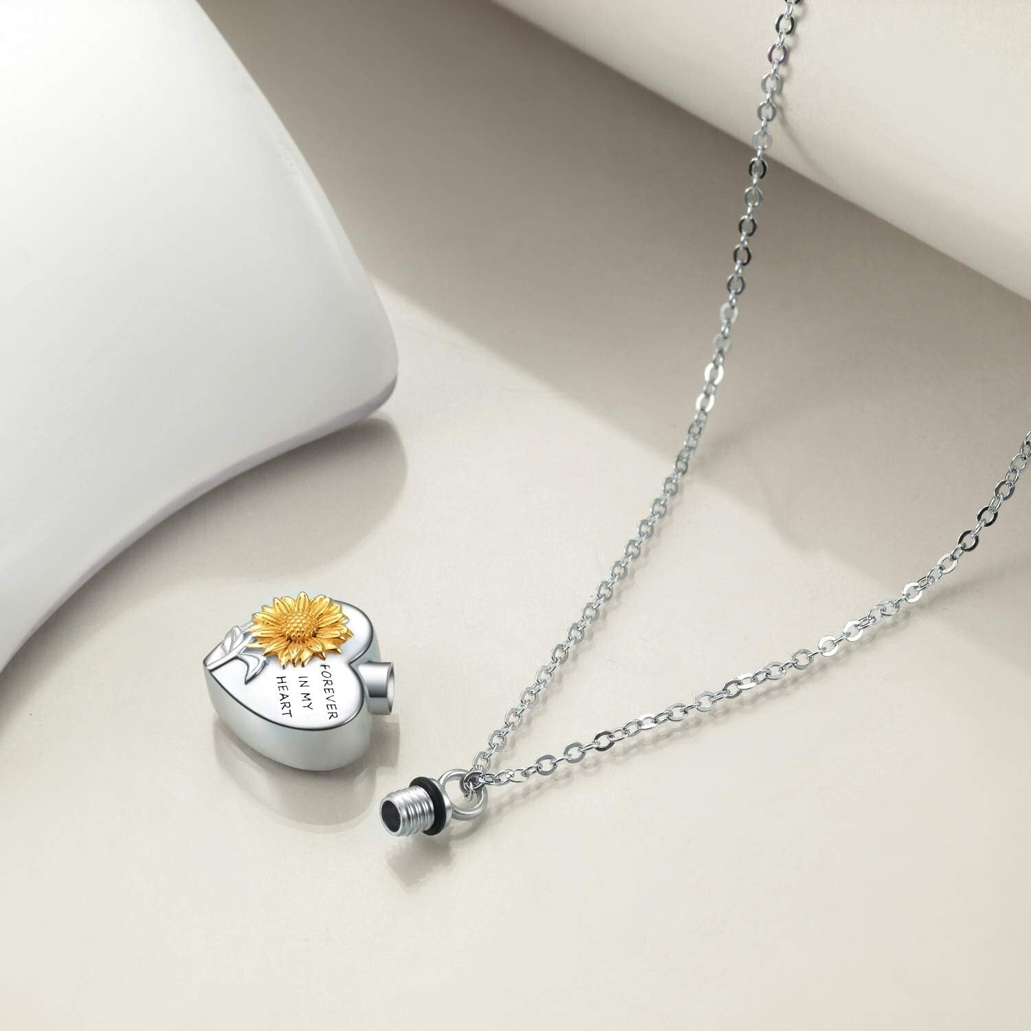 Sunflower Locket Necklace for Ashes - Beautiful Sterling Silver Memorial Gift