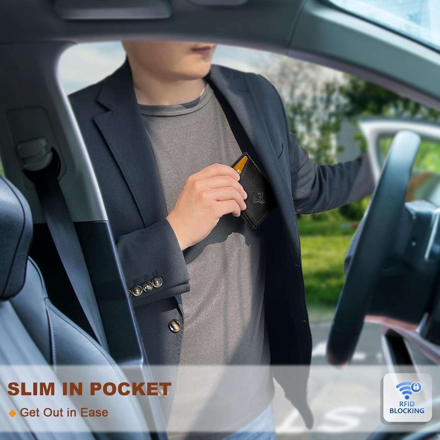 Functional Men's Wallet: Carbon Fiber Slim Wallet with Flipping Leather Case