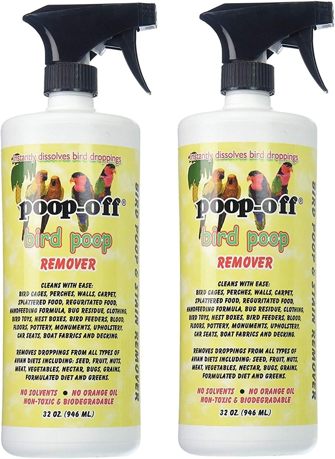2 Pack 32 Oz Bird Waste Cleaner - Gentle Yet Effective on Furniture & Fabrics