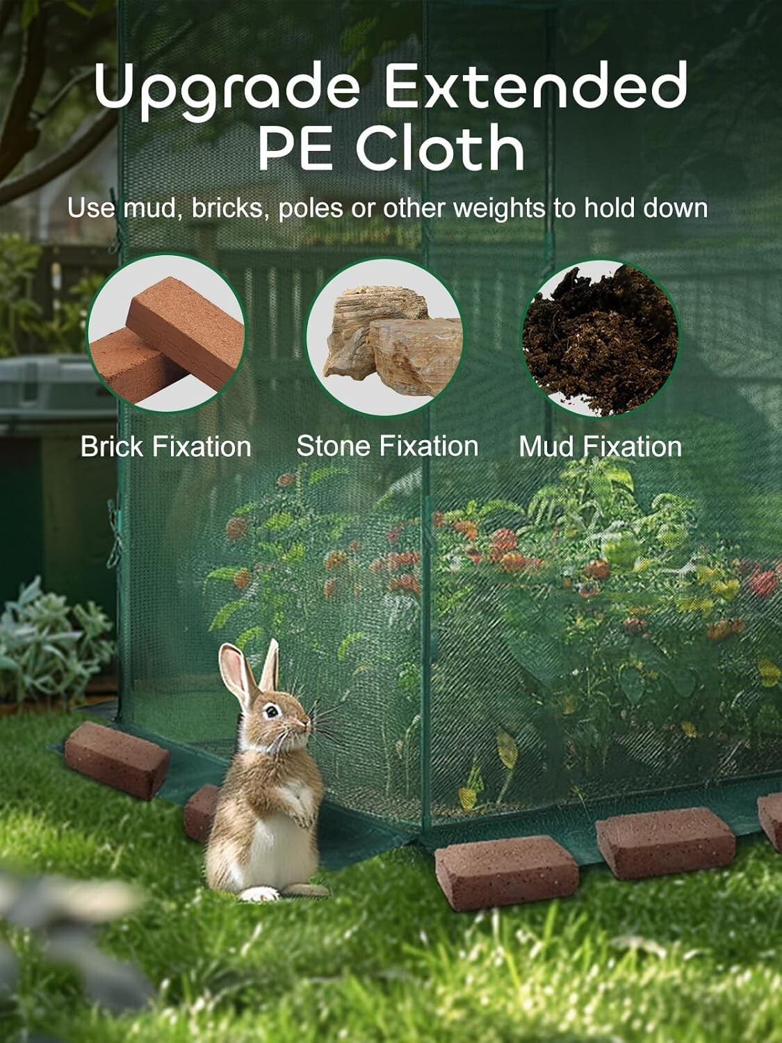 4' x 8' Outdoor Plant Protection Cage with Zippered Access and Ground Staples