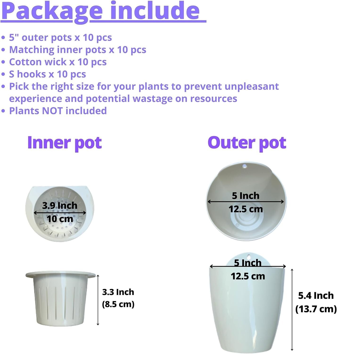 10-Pack Self-Watering Vertical Wall Planters for Stylish Indoor Herbs, 5"