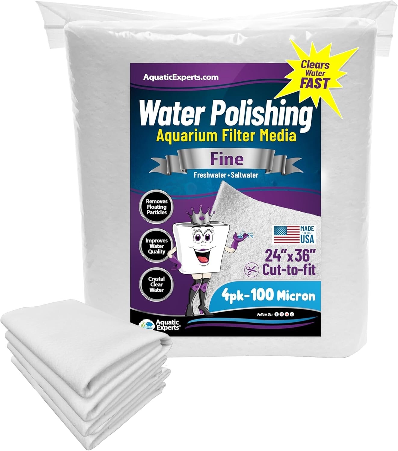 Cut-to-Fit 100 Micron Water Polishing Pad - 4 Pack, Perfect for Fish Tanks