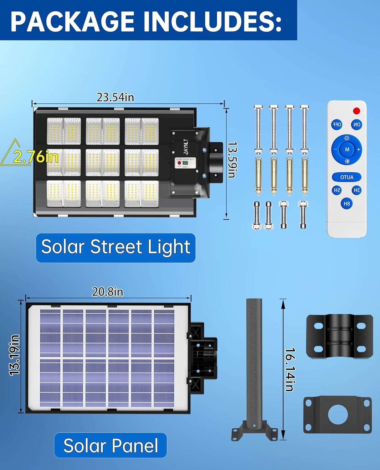 Energy Efficient Solar Security Lamp 360000 Lumen with Remote Control - 2-Pack