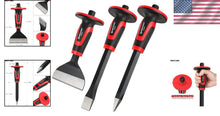 Load image into Gallery viewer, Durable Masonry Chisels: 11" Point &amp; Flat, 8" Brick Chisel with Hand Guard