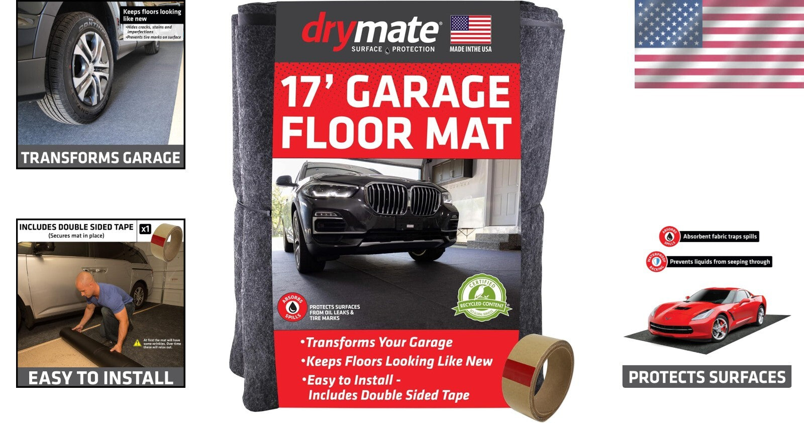 17' x 7'4" Slip-Resistant Garage Floor Mat - Waterproof, Stylish & Eco-Friendly