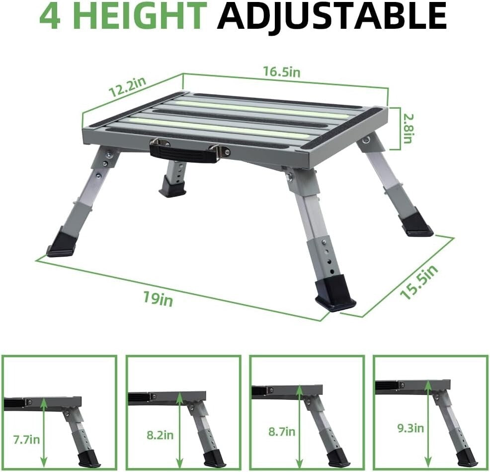 Heavy Duty Adjustable Folding RV Steps - Supports 1000 lbs with Anti-Slip Feet