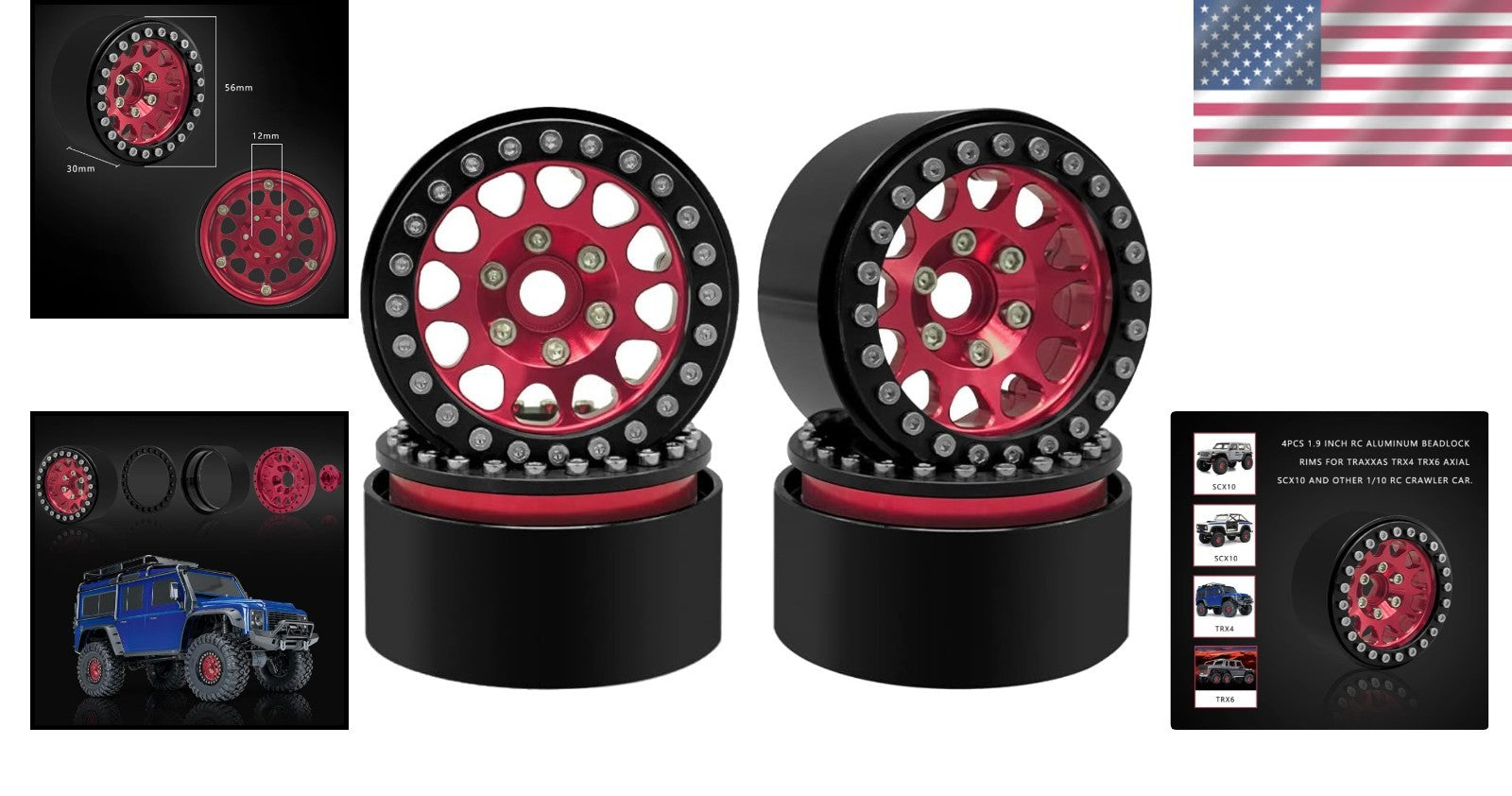 OGRC 1.9 Inch Aluminum Beadlock Wheels - Ideal for Traxxas & D90 Crawlers - 4PCS