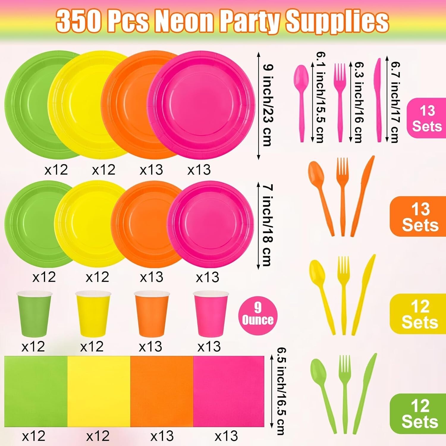 Ultimate Neon Party Supplies - 350 Count Dinnerware for Effortless Celebrations