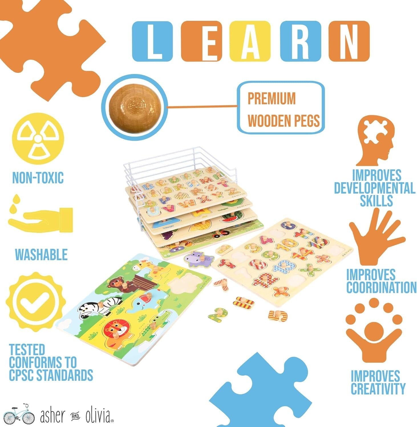 Engaging 7-Piece Toddler Puzzle Set with Clock - Enhance Learning Through Play!