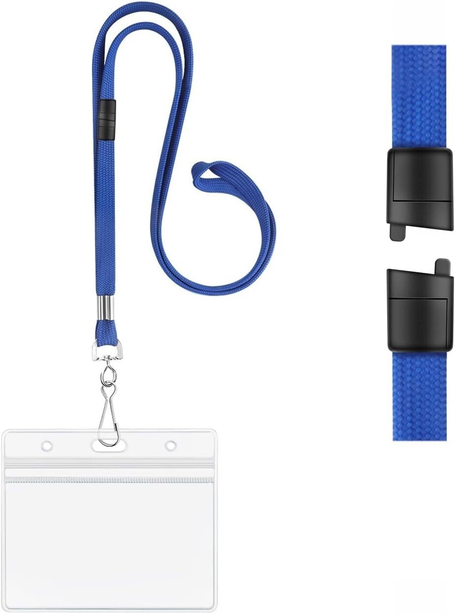 Bulk 100 Breakaway Safety Lanyards with Clear 3x4 ID Badge Holders for Events