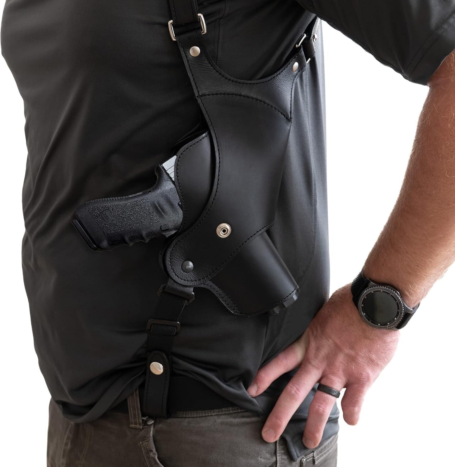Dual Magazine Pouch Leather Shoulder Holster - Perfect for Concealed Carry