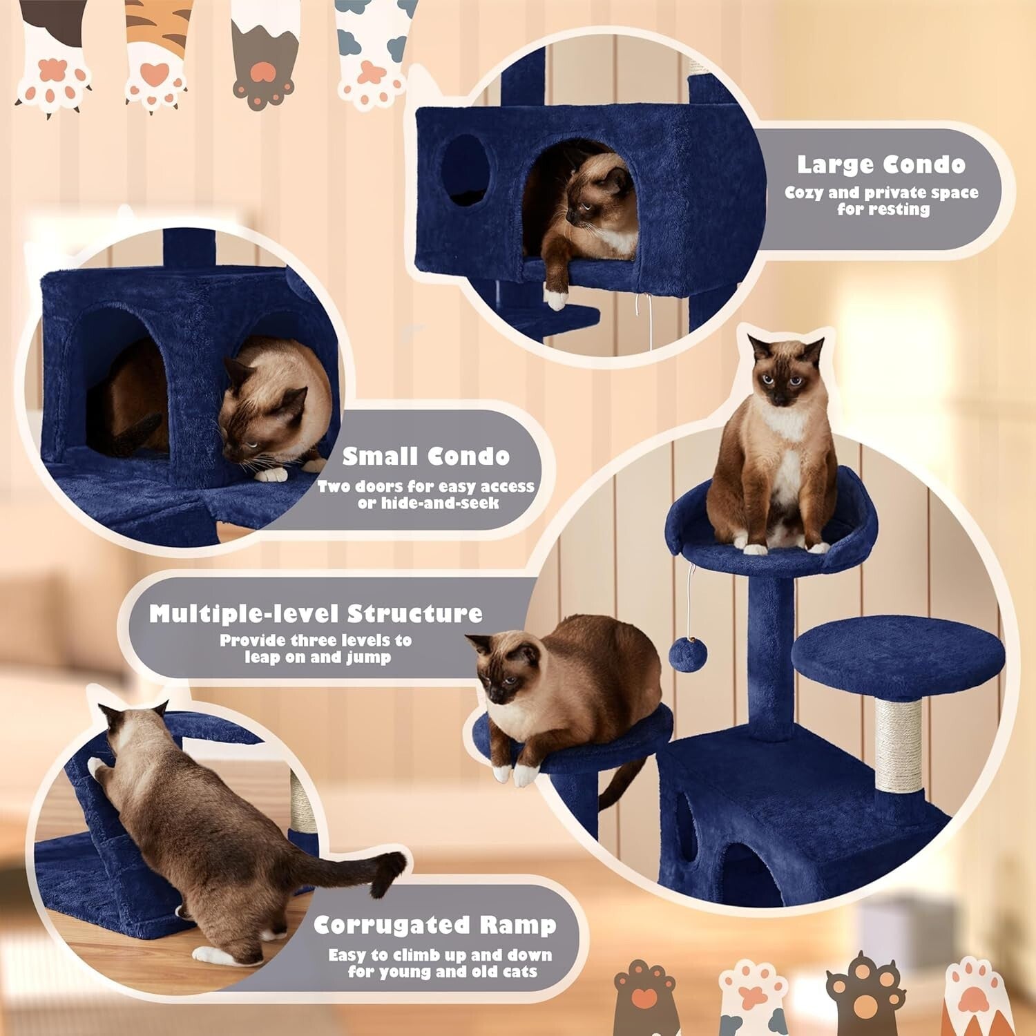 Elegant 54in Cat Tree Condo Tower with Perches and Scratch Posts for Kittens