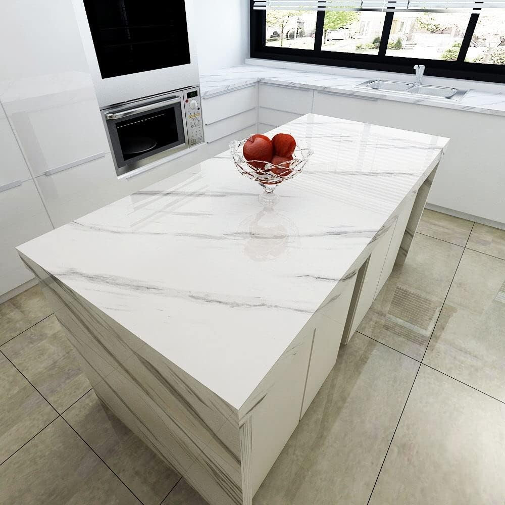 Self-Adhesive Glossy Marble Wallpaper for Kitchen Counter - Easy Renovation