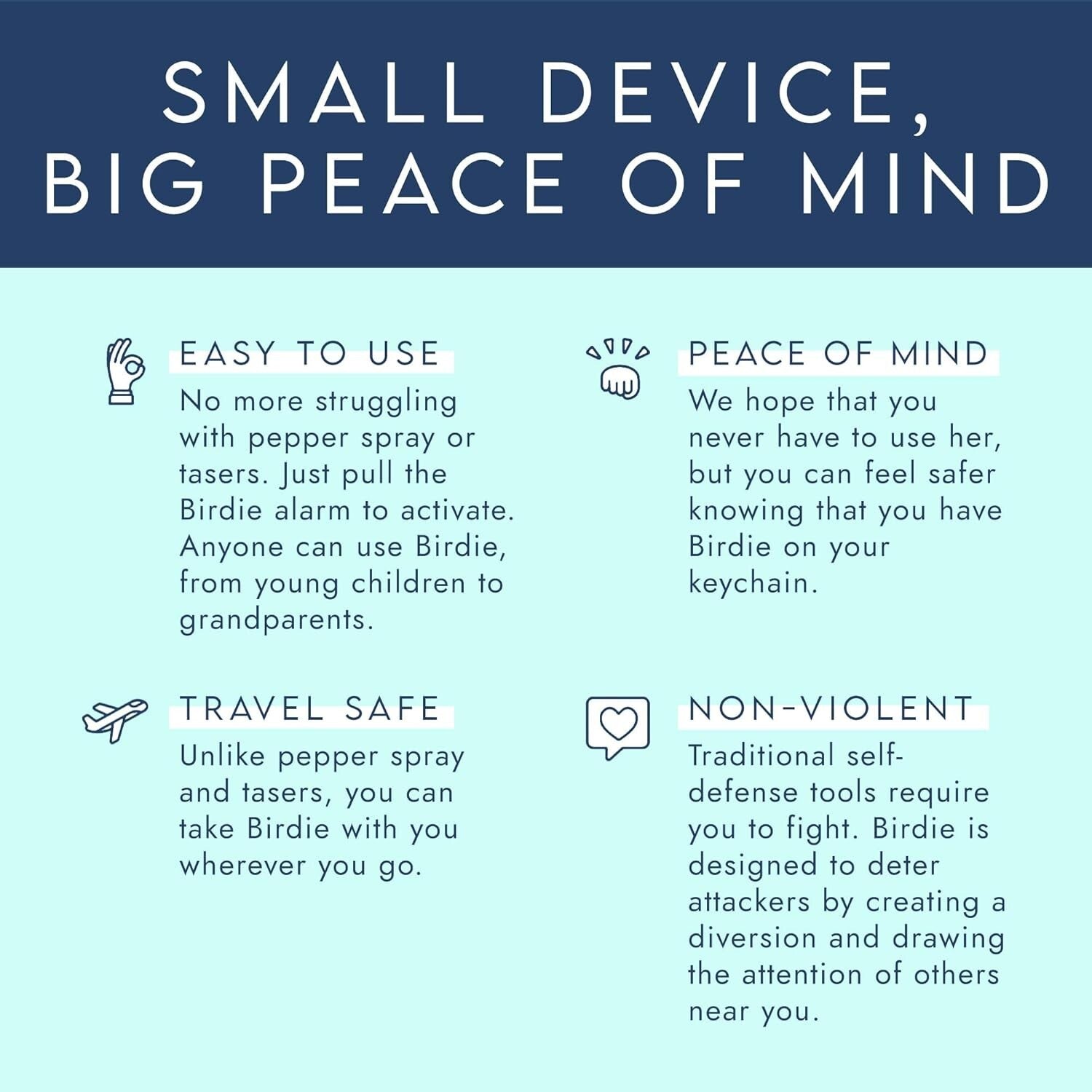 LOUD Aqua Personal Safety Alarm for Women - 2 Pack with Keychain & Strobe Light