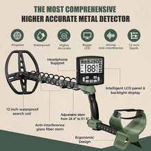 Load image into Gallery viewer, Professional Waterproof Metal Detector for Adults - 5 Modes, LCD Display, 12"...