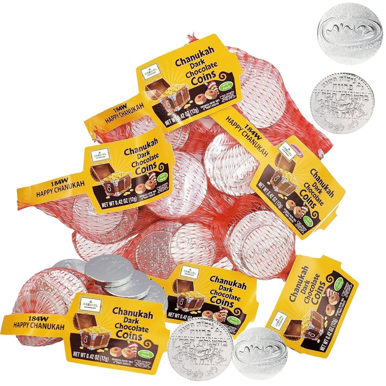 48 Kosher Parve Chocolate Coins - Dairy-Free Dark Gelt for Hanukkah Celebrations