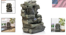 Load image into Gallery viewer, Tranquil 4-Tier Indoor Tabletop Fountain with LED Lights - Gray Stone Design